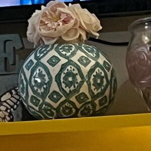 Anthropologie ~Teal and Gold Patterned Vase